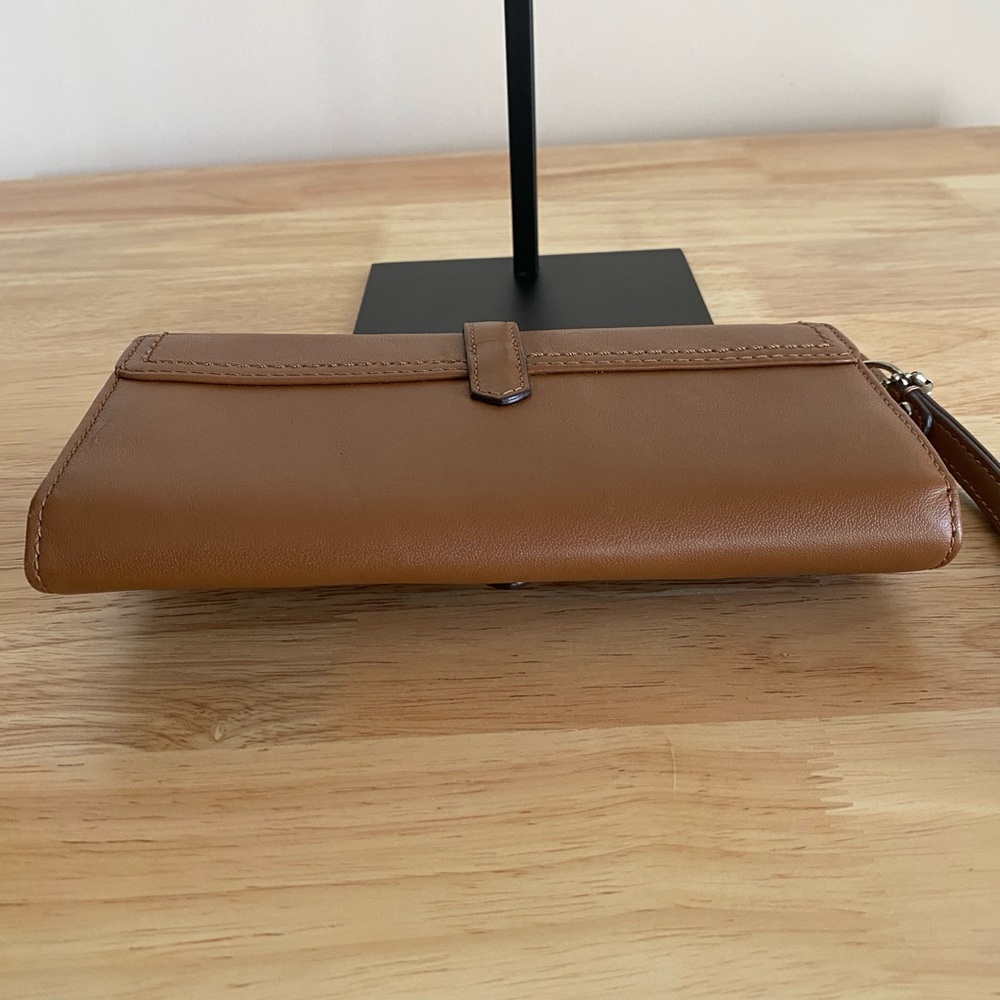 Coach Tan Leather Buckle Wristlet Clutch with Silver Hardware - Picture 10 of 14